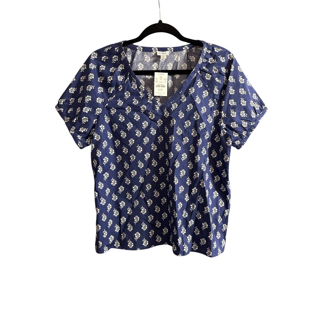 J.CREW Womens Cotton Poplin Top Riverbed Blue & White Floral Size Small SM S New